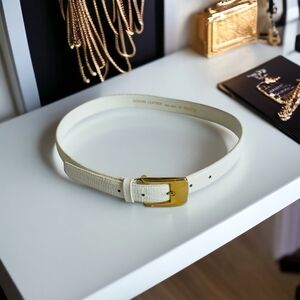 Women’s Belt Karen Scott White Croco Belt Genuine Leather Gold Buckle Waist Belt